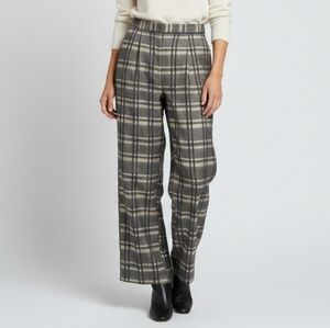 Corey Lynn Calter Anthropologie Large Pleated Plaid Trousers Black Sheer Lined